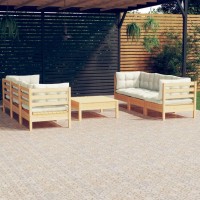 vidaXL 7 Piece Patio Lounge Set with Cream Cushions Pinewood