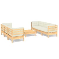 vidaXL 7 Piece Patio Lounge Set with Cream Cushions Pinewood