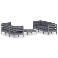 vidaXL 7 Piece Patio Lounge Set with Anthracite Cushions Pinewood