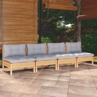 vidaXL 4-Seater Patio Sofa with Gray Cushions Solid Pinewood