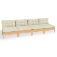 vidaXL 4-Seater Patio Sofa with Cream Cushions Solid Pinewood