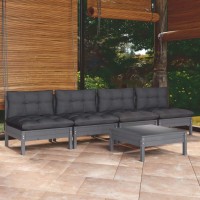 vidaXL 5 Piece Patio Lounge Set with Anthracite Cushions Pinewood