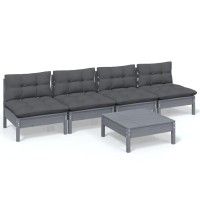 vidaXL 5 Piece Patio Lounge Set with Anthracite Cushions Pinewood