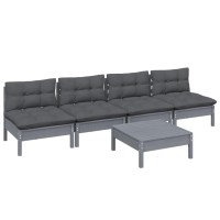 vidaXL 5 Piece Patio Lounge Set with Anthracite Cushions Pinewood