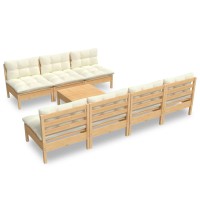 vidaXL 8 Piece Patio Lounge Set with Cream Cushions Pinewood