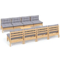 vidaXL 9 Piece Patio Lounge Set with Gray Cushions Solid Pinewood