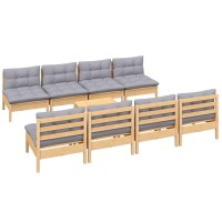 vidaXL 9 Piece Patio Lounge Set with Gray Cushions Solid Pinewood