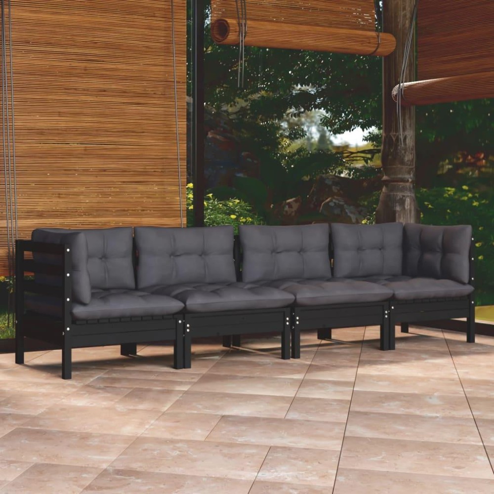 vidaXL 4 Piece Patio Lounge Set with Cushions Solid Pinewood