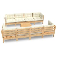 vidaXL 9 Piece Patio Lounge Set with Cream Cushions Solid Pinewood