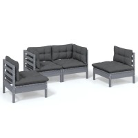 vidaXL 4 Piece Patio Lounge Set with Cushions Solid Pinewood