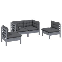 vidaXL 4 Piece Patio Lounge Set with Cushions Solid Pinewood