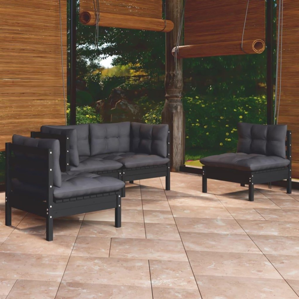 vidaXL 4 Piece Patio Lounge Set with Cushions Solid Pinewood