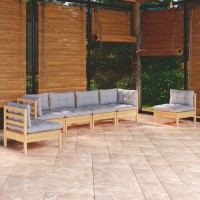 vidaXL 6 Piece Patio Lounge Set with Gray Cushions Solid Pinewood