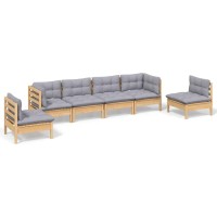 vidaXL 6 Piece Patio Lounge Set with Gray Cushions Solid Pinewood