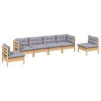 vidaXL 6 Piece Patio Lounge Set with Gray Cushions Solid Pinewood