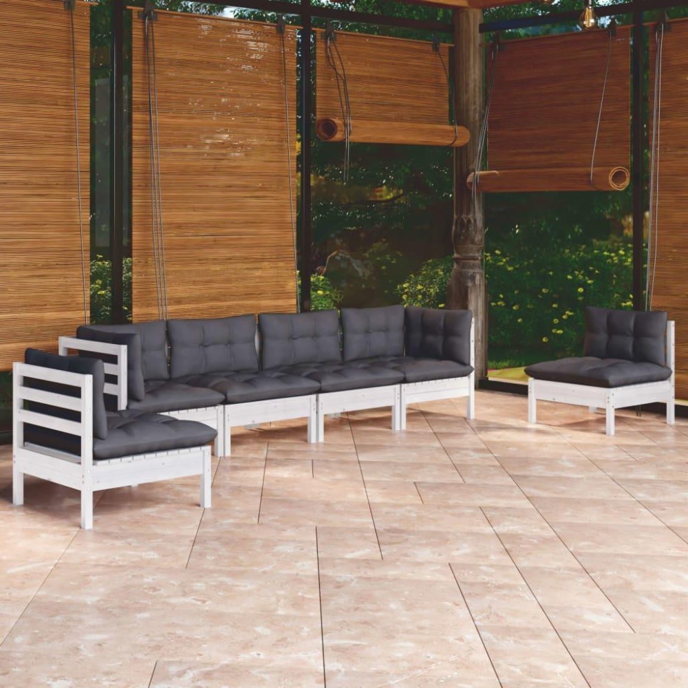 vidaXL 6 Piece Patio Lounge Set with Cushions Solid Pinewood