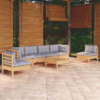 vidaXL 7 Piece Patio Lounge Set with Gray Cushions Solid Pinewood