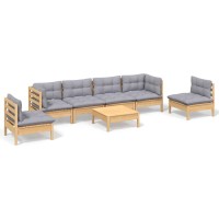 vidaXL 7 Piece Patio Lounge Set with Gray Cushions Solid Pinewood