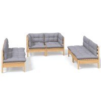 vidaXL 6 Piece Patio Lounge Set with Gray Cushions Solid Pinewood