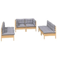 vidaXL 6 Piece Patio Lounge Set with Gray Cushions Solid Pinewood