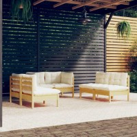 vidaXL 6 Piece Patio Lounge Set with Cream Cushions Solid Pinewood