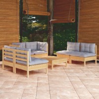 vidaXL 7 Piece Patio Lounge Set with Gray Cushions Solid Pinewood