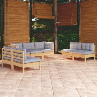 vidaXL 7 Piece Patio Lounge Set with Gray Cushions Solid Pinewood