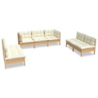 vidaXL 7 Piece Patio Lounge Set with Cream Cushions Solid Pinewood