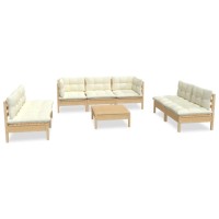 vidaXL 8 Piece Patio Lounge Set with Cream Cushions Solid Pinewood