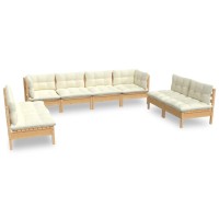 vidaXL 8 Piece Patio Lounge Set with Cream Cushions Solid Pinewood