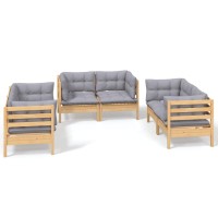 vidaXL 6 Piece Patio Lounge Set with Gray Cushions Solid Pinewood