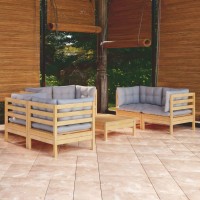 vidaXL 7 Piece Patio Lounge Set with Gray Cushions Solid Pinewood