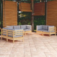 vidaXL 7 Piece Patio Lounge Set with Gray Cushions Solid Pinewood