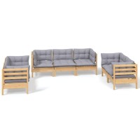 vidaXL 7 Piece Patio Lounge Set with Gray Cushions Solid Pinewood