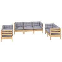 vidaXL 7 Piece Patio Lounge Set with Gray Cushions Solid Pinewood