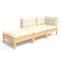 vidaXL 3 Piece Patio Lounge Set with Cream Cushions Solid Pinewood