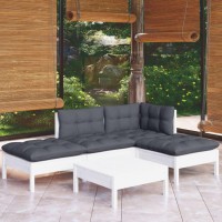 vidaXL 5 Piece Patio Lounge Set with Cushions White Pinewood