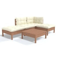 vidaXL 5 Piece Patio Lounge Set with Cushions Honey Brown Pinewood