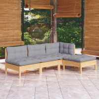 vidaXL 4 Piece Patio Lounge Set with Gray Cushions Pinewood