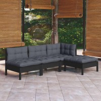 vidaXL 4 Piece Patio Lounge Set with Cushions Black Pinewood