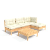 vidaXL 5 Piece Patio Lounge Set with Cream Cushions Pinewood