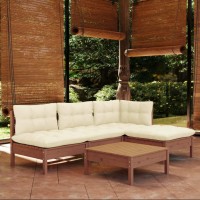 vidaXL 5 Piece Patio Lounge Set with Cushions Honey Brown Pinewood