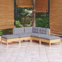 vidaXL 5 Piece Patio Lounge Set with Gray Cushions Pinewood