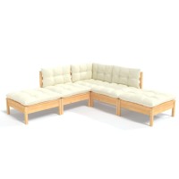 vidaXL 5 Piece Patio Lounge Set with Cream Cushions Pinewood