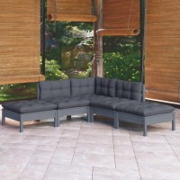 vidaXL 5 Piece Patio Lounge Set with Cushions Gray Pinewood