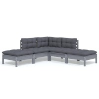 vidaXL 5 Piece Patio Lounge Set with Cushions Gray Pinewood