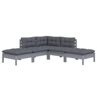 vidaXL 5 Piece Patio Lounge Set with Cushions Gray Pinewood