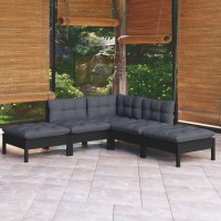 vidaXL 5 Piece Patio Lounge Set with Cushions Black Pinewood