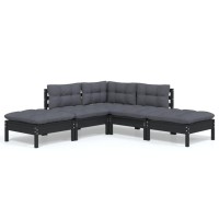 vidaXL 5 Piece Patio Lounge Set with Cushions Black Pinewood