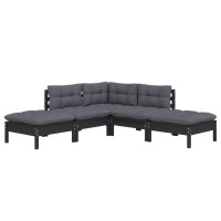 vidaXL 5 Piece Patio Lounge Set with Cushions Black Pinewood